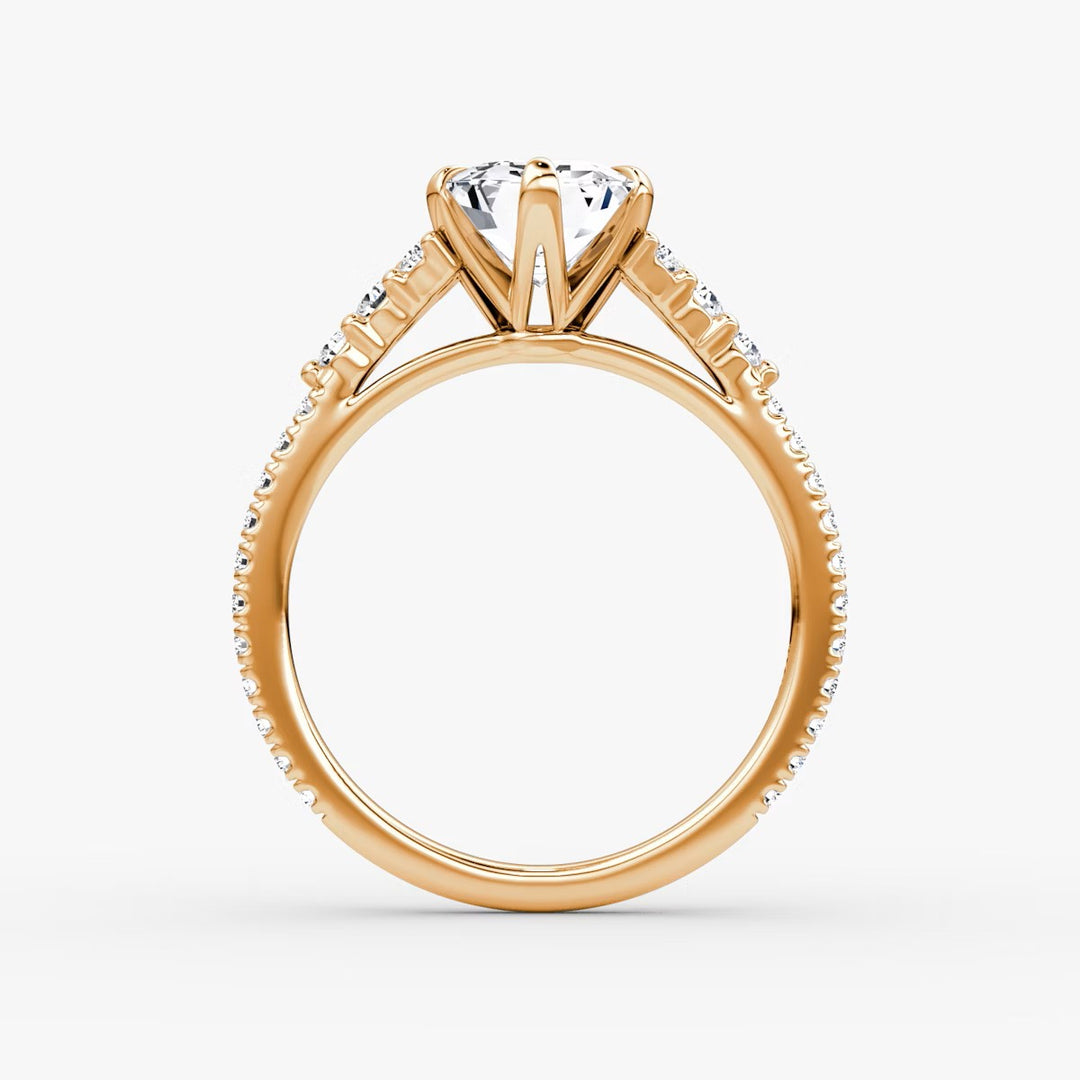 Emerald Cut - Pave Band - Cluster Ring - 18 K Gold