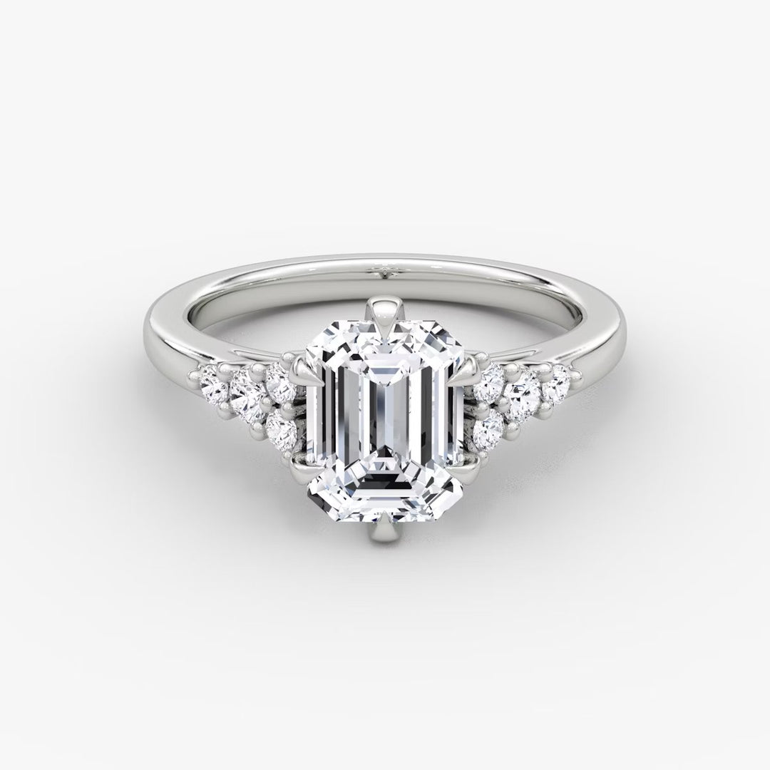 Emerald Cut - Plain Band - Cluster Ring - 14 K Gold