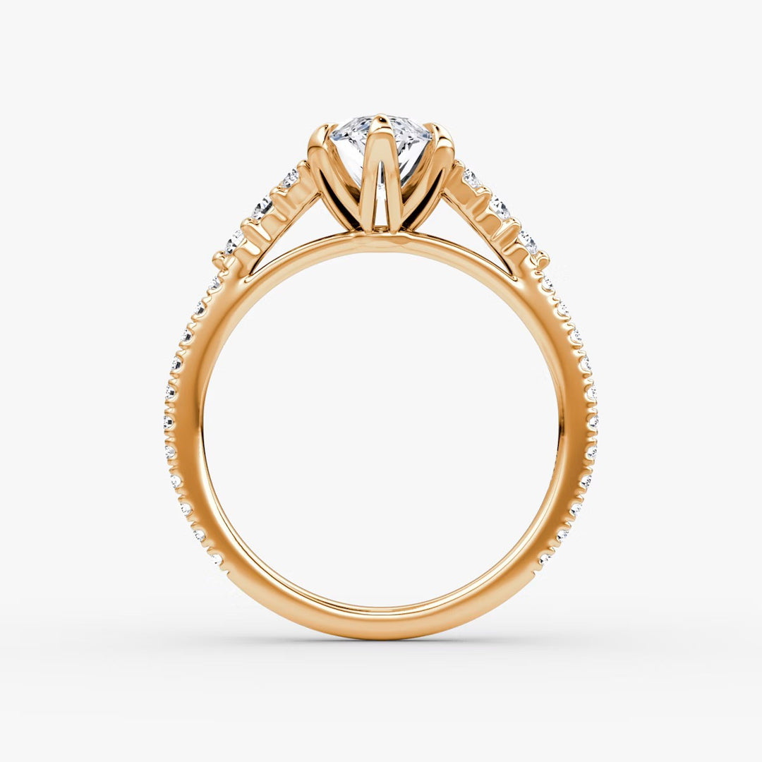 Marquise Cut - Pave Band - Cluster Ring - 14 K Gold