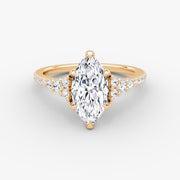 Marquise Cut - Pave Band - Cluster Ring - 18 K Gold