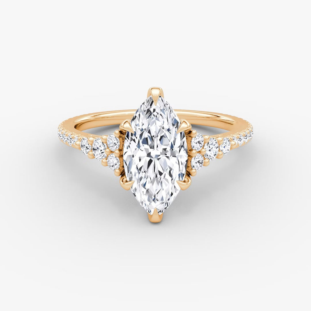 Marquise Cut - Pave Band - Cluster Ring - 14 K Gold