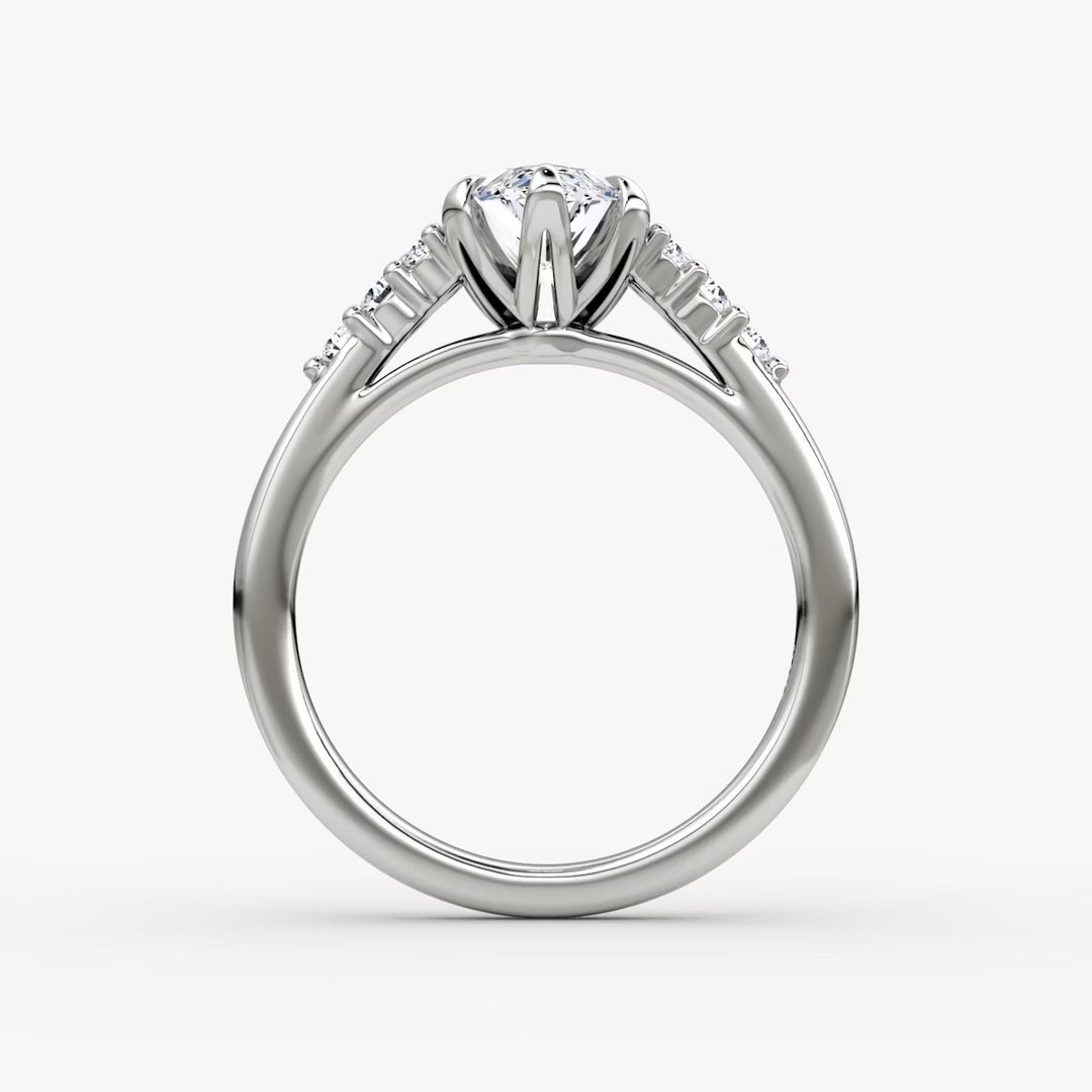 Marquise Cut - Plain Band - Cluster Ring - 14 K Gold