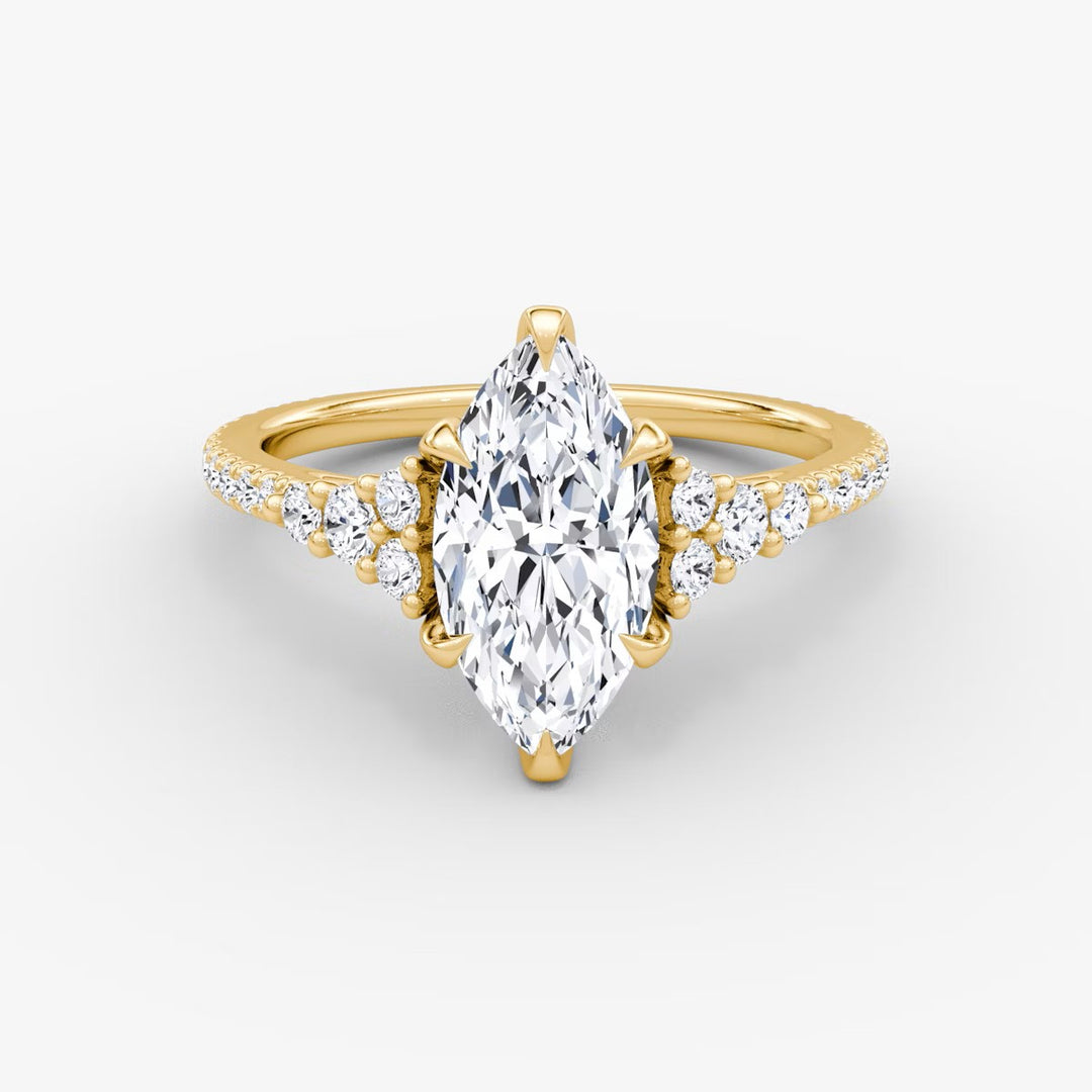 Marquise Cut - Pave Band - Cluster Ring - 18 K Gold