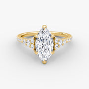 Marquise Cut - Pave Band - Cluster Ring - 14 K Gold