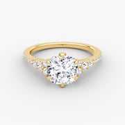 Cushion Cut - Pave Band - Cluster Ring - 14 K Gold