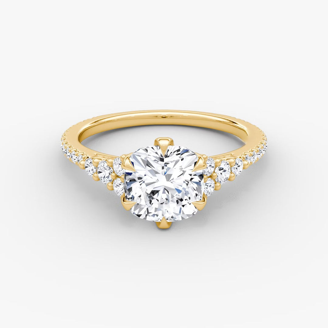 Cushion Cut - Pave Band - Cluster Ring - 18 K Gold