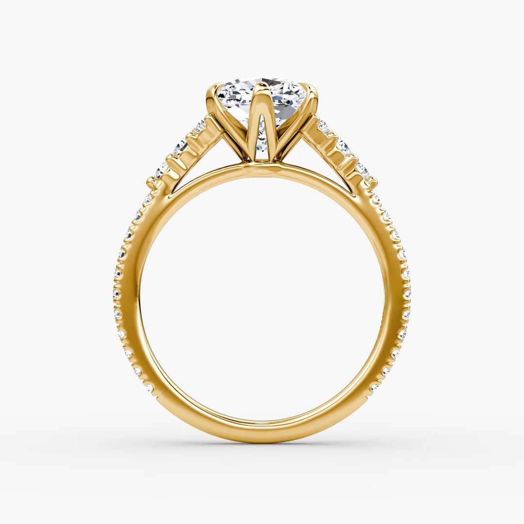 Cushion Cut - Pave Band - Cluster Ring - 14 K Gold