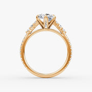 Cushion Cut - Pave Band - Cluster Ring - 14 K Gold