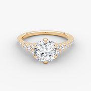 Cushion Cut - Pave Band - Cluster Ring - 14 K Gold