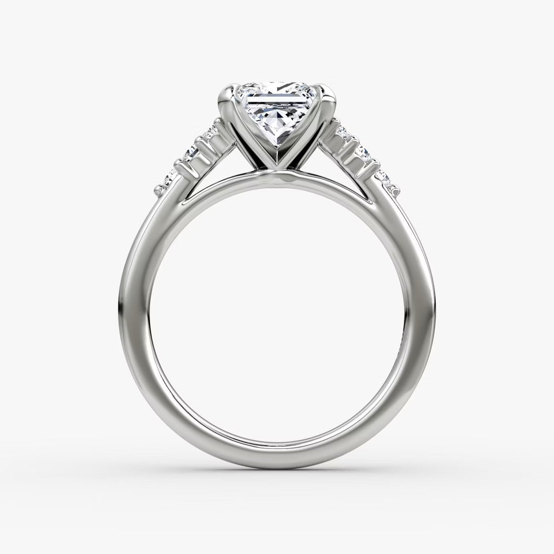 Princess Cut - Plain Band - Cluster Ring - 14 K Gold