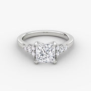 Princess Cut - Plain Band - Cluster Ring - 18 K Gold