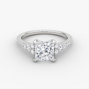 Princess Cut - Pave Band - Cluster Ring - 14 K Gold
