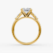 Princess Cut - Pave Band - Cluster Ring - 18 K Gold