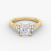 Princess Cut - Plain Band - Cluster Ring - 14 K Gold