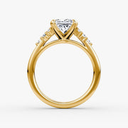 Princess Cut - Plain Band - Cluster Ring - 18 K Gold