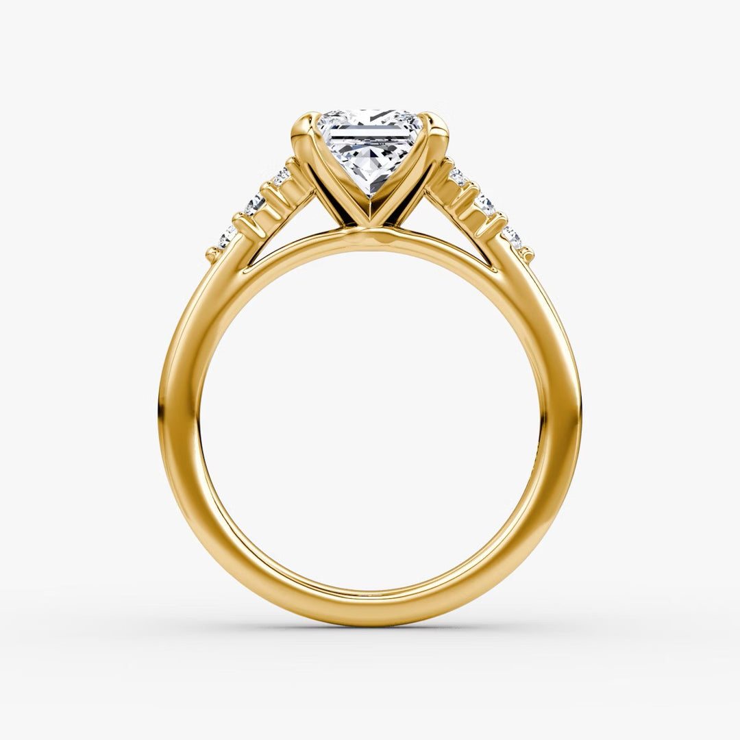 Princess Cut - Plain Band - Cluster Ring - 14 K Gold