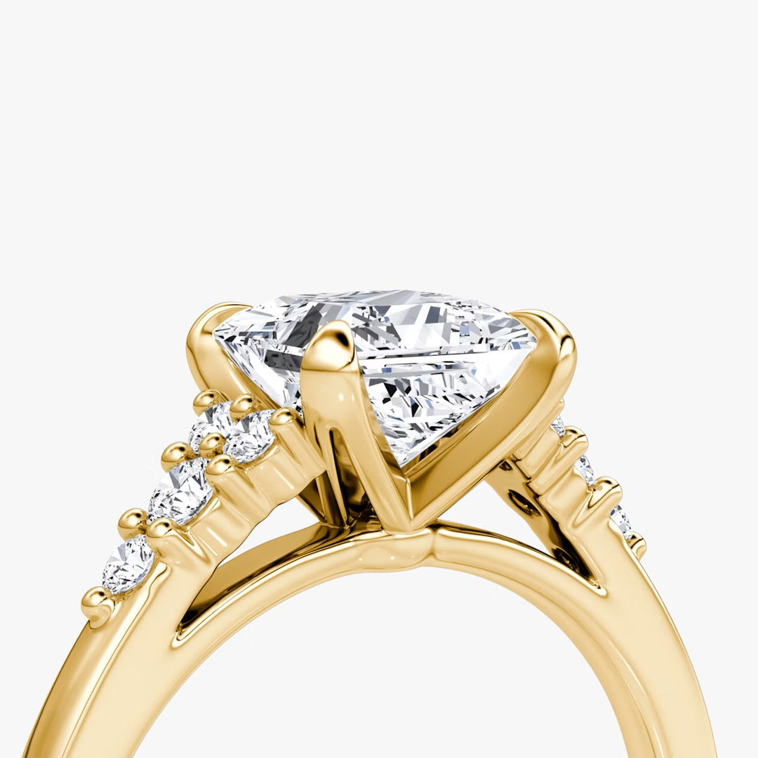 Princess Cut - Plain Band - Cluster Ring - 14 K Gold