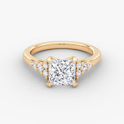 Princess Cut - Plain Band - Cluster Ring - 14 K Gold