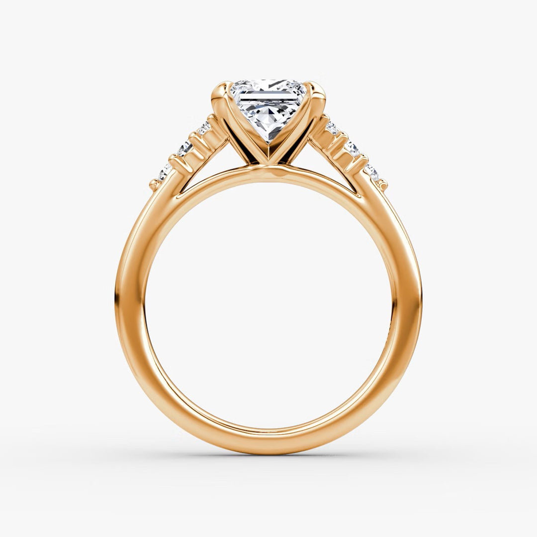 Princess Cut - Plain Band - Cluster Ring - 14 K Gold
