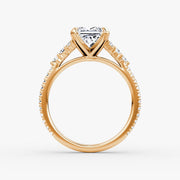 Princess Cut - Pave Band - Cluster Ring - 14 K Gold