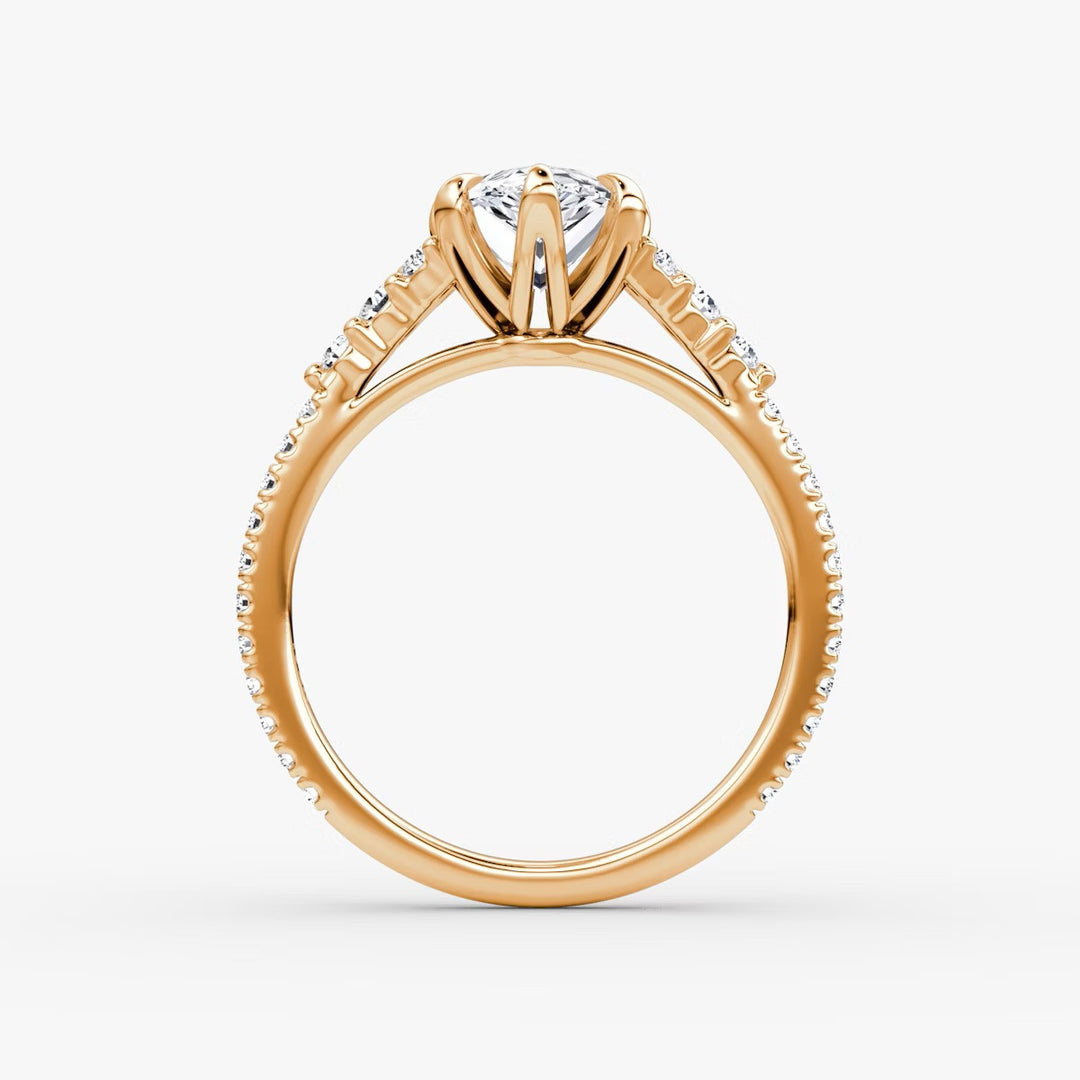 Pear Cut - Pave Band - Cluster Ring - 14 K Gold
