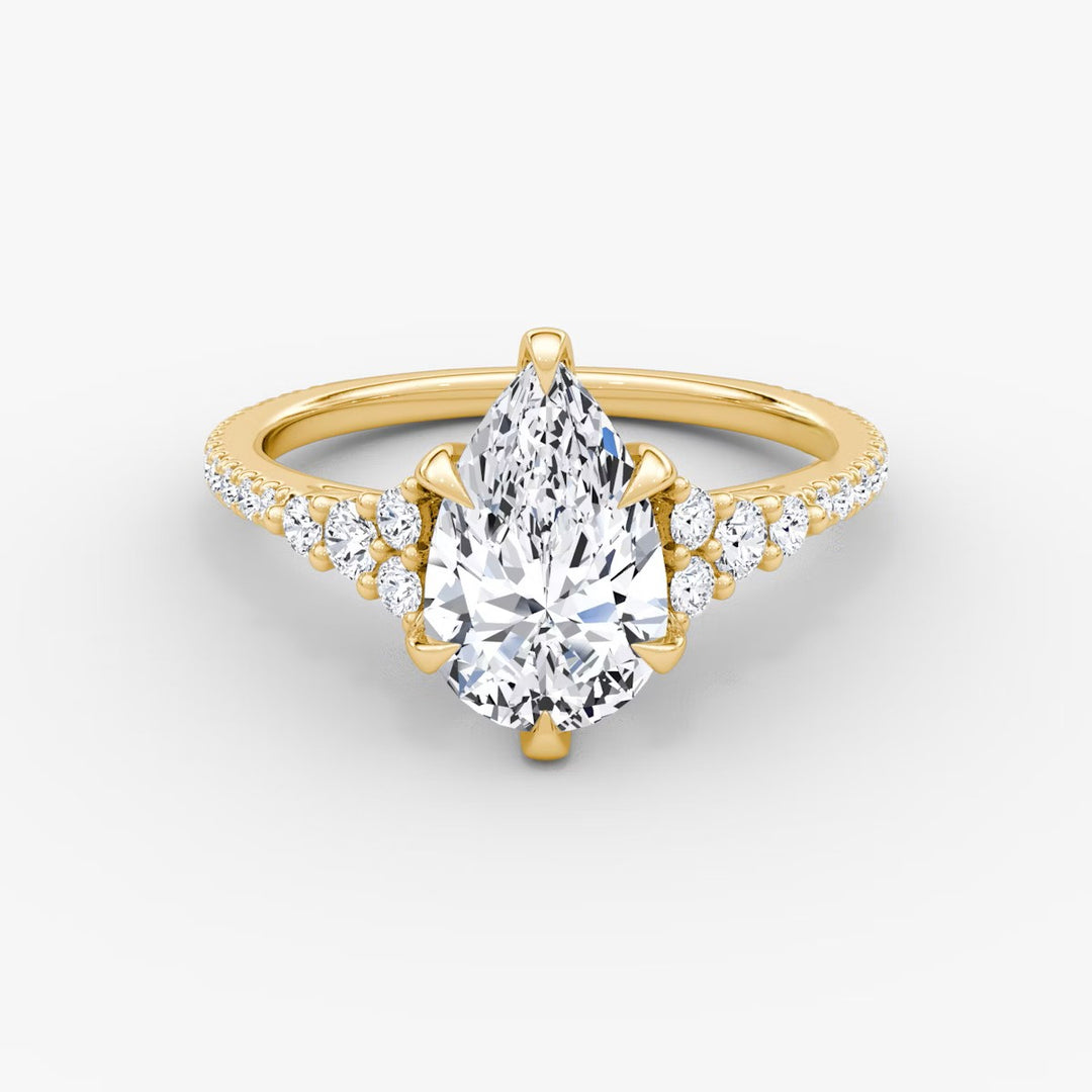 Pear Cut - Pave Band - Cluster Ring - 14 K Gold