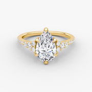 Pear Cut - Pave Band - Cluster Ring - 14 K Gold
