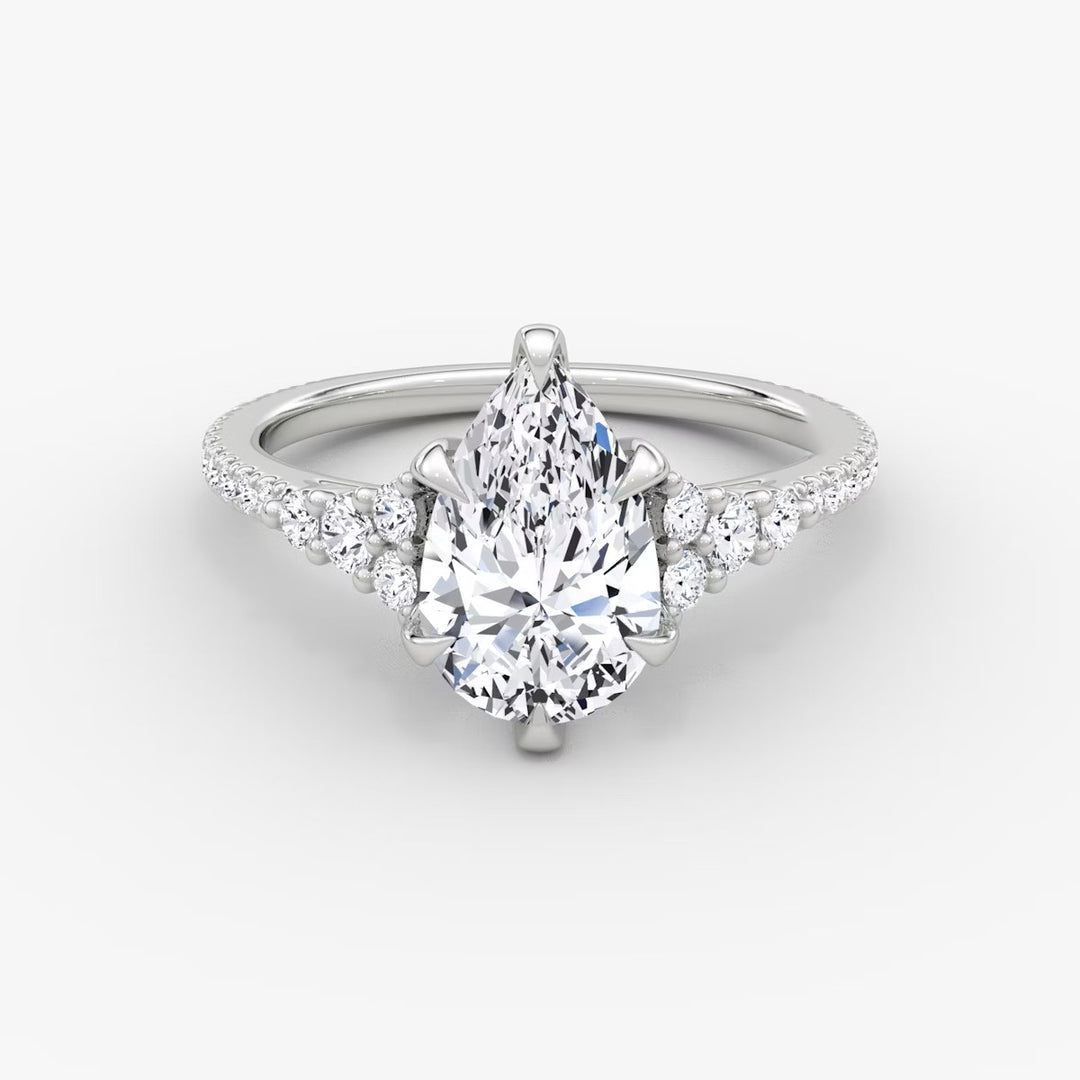 Pear Cut - Pave Band - Cluster Ring - 18 K Gold