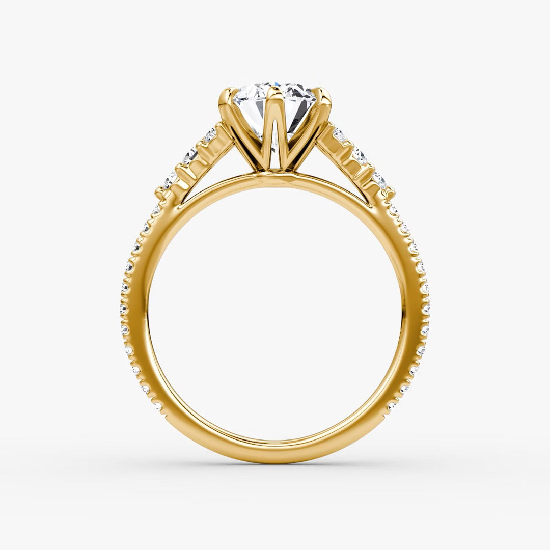Oval Cut - Pave Band - Cluster Ring - 14 K Gold