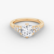Cushion Cut - Plain Band - Cluster Ring - 14 K Gold