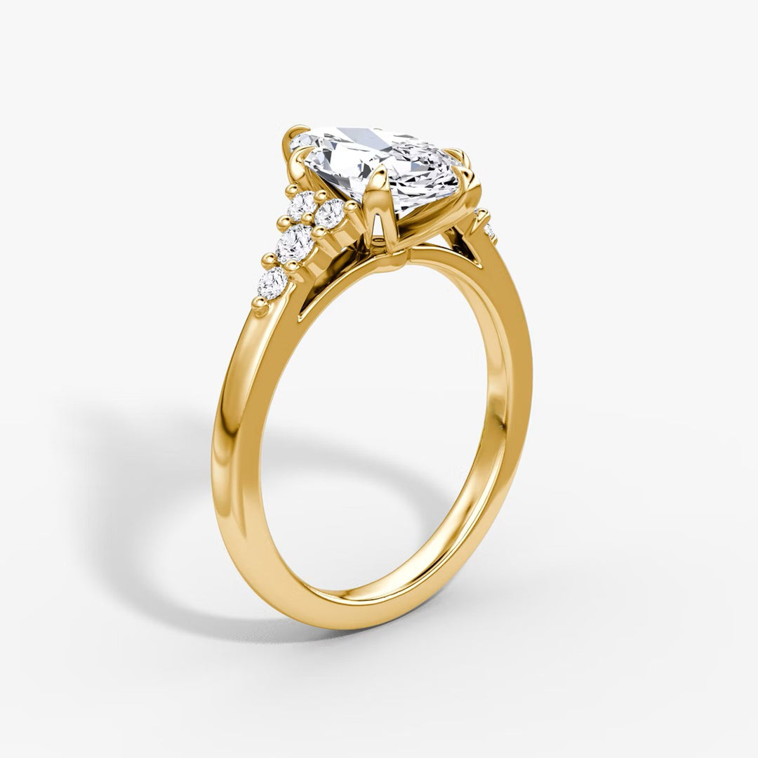 Marquise Cut - Plain Band - Cluster Ring - 14 K Gold