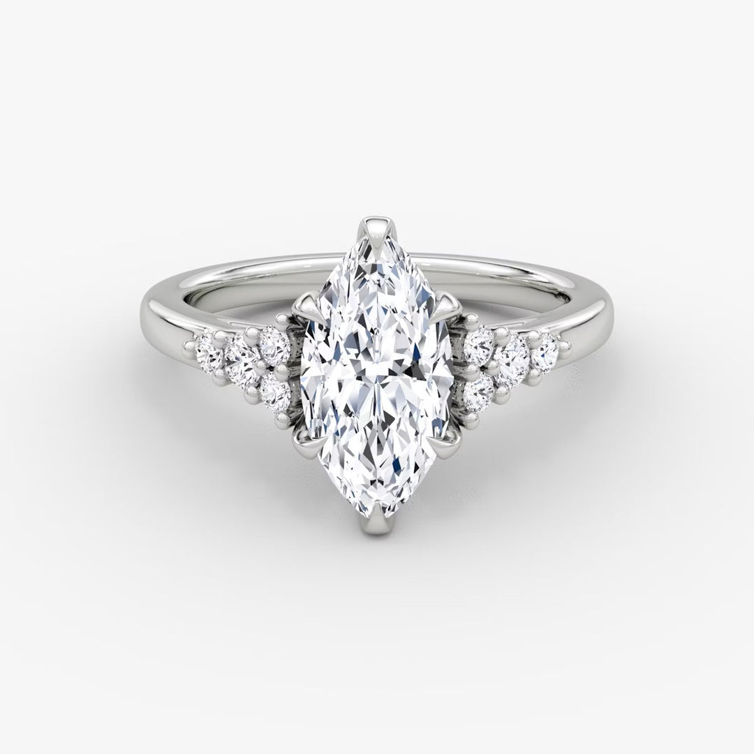 Marquise Cut - Plain Band - Cluster Ring - 14 K Gold