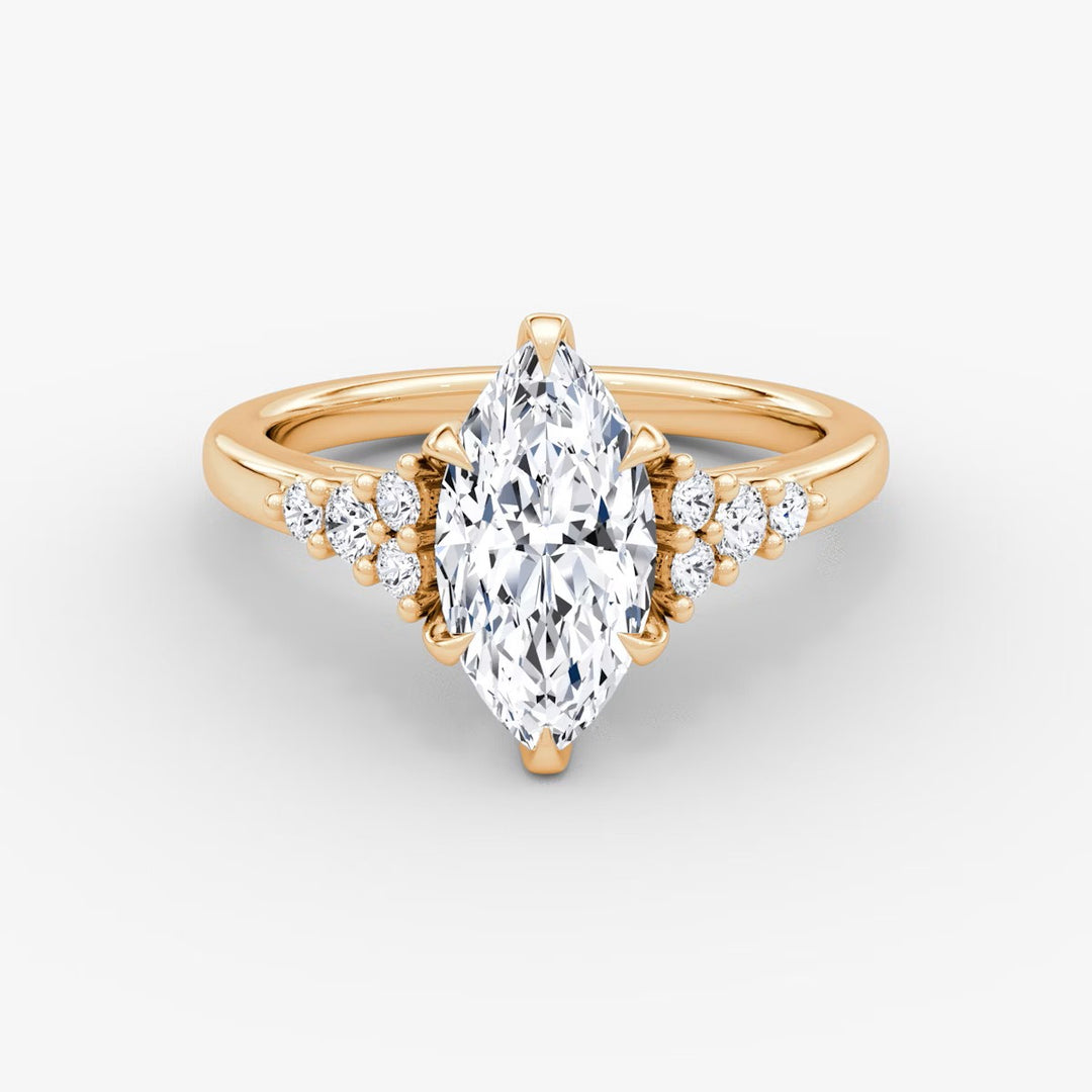 Marquise Cut - Plain Band - Cluster Ring - 18 K Gold