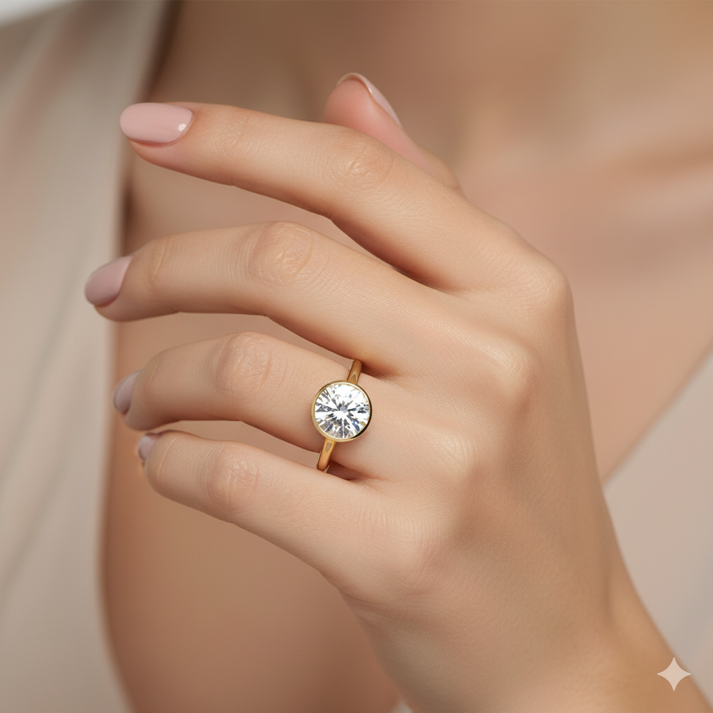 Round Cut - Bezel Ring - 18 K Gold