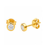 Load image into Gallery viewer, Round brilliant lab grown diamond bezel stud earrings in gold vermeil