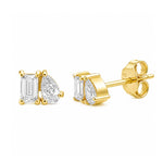 Load image into Gallery viewer, Toi et moi stud earrings with emerald cut and pear cut lab grown diamonds in gold vermeil