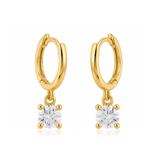 Gold vermeil hoop earrings with dangling round lab grown diamond drops