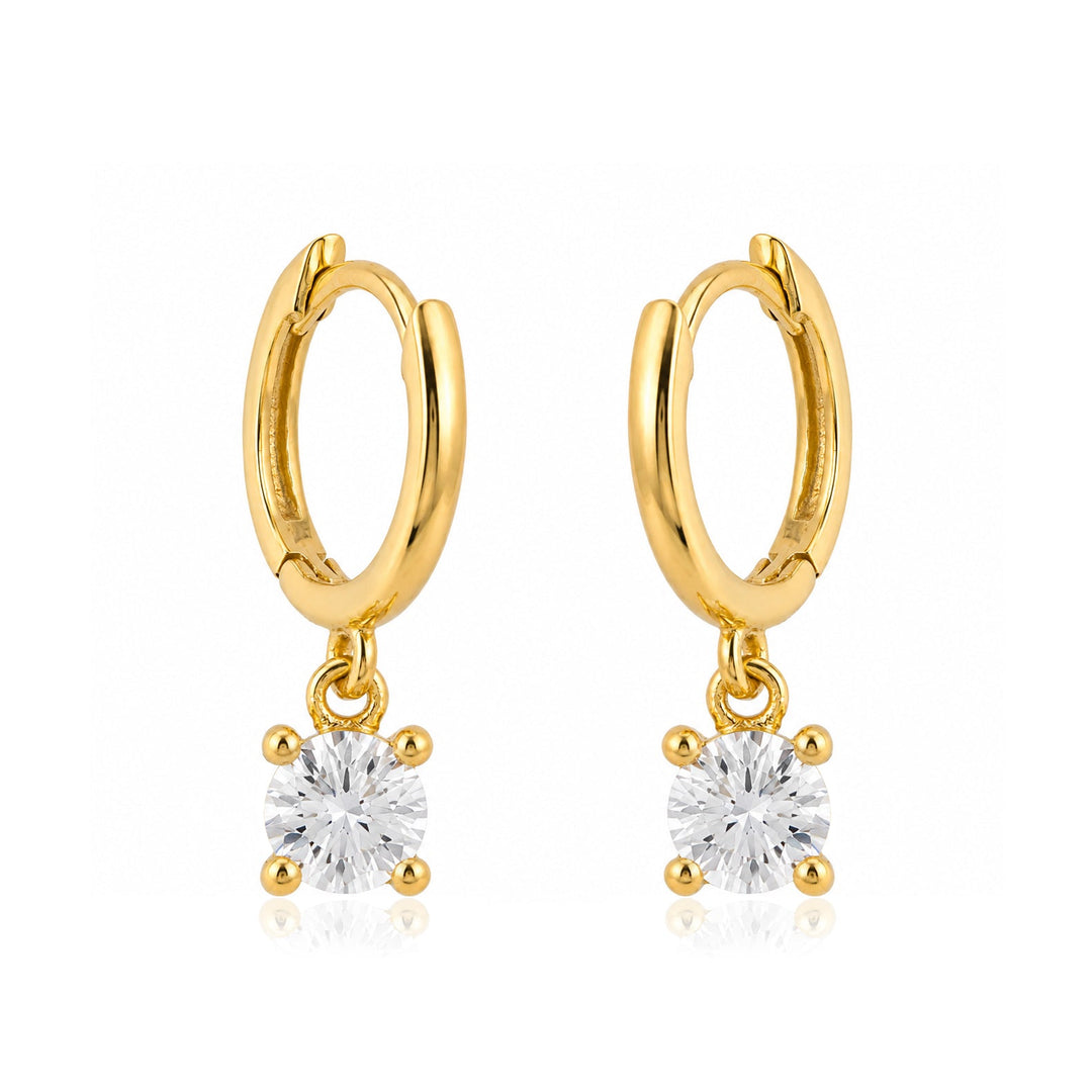Gold vermeil hoop earrings with dangling round lab grown diamond drops