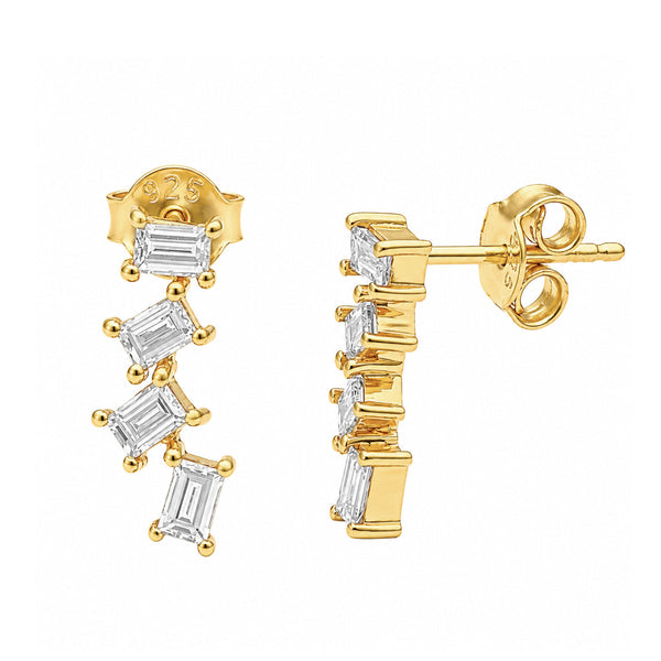 Scattered baguette lab grown diamond ear climber earrings in gold vermeil
