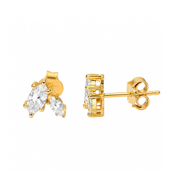 Marquise cut lab grown diamond petal cluster stud earrings in gold vermeil