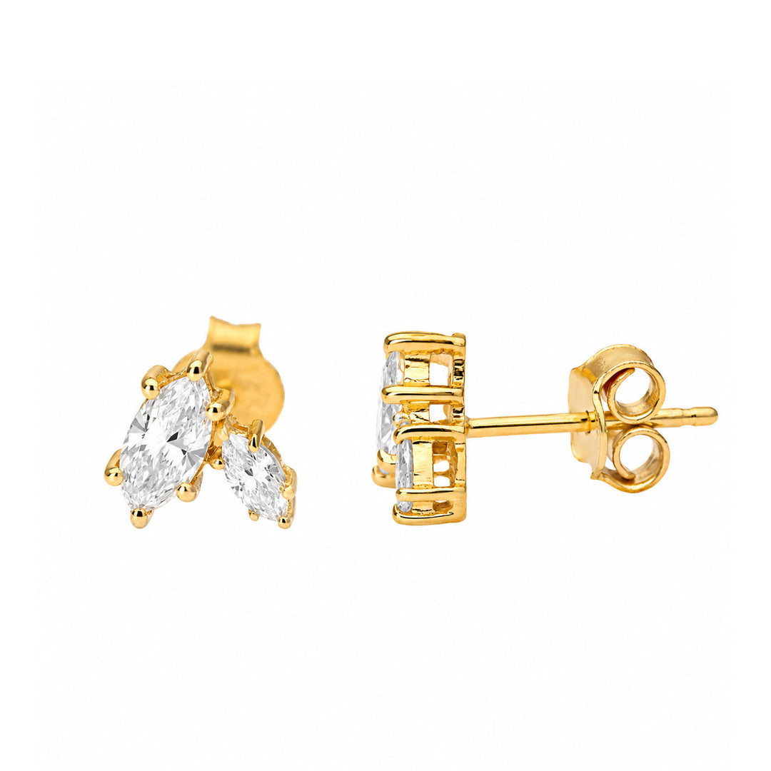 Marquise cut lab grown diamond petal cluster stud earrings in gold vermeil