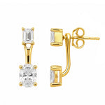 Load image into Gallery viewer, Emerald and oval lab grown diamond front-back ear jacket earrings in yellow gold vermeil