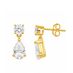 Load image into Gallery viewer, Statement drop earrings with round and pear cut lab grown diamonds in gold vermeil