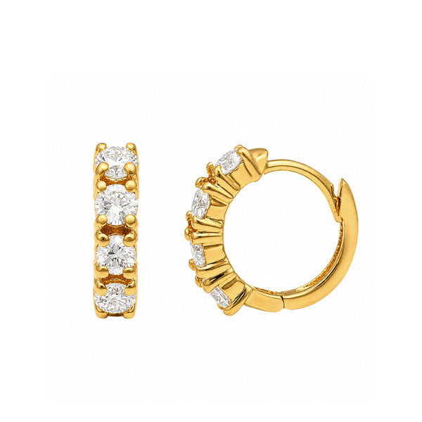 Eternity huggie hoop earrings set with round lab grown diamonds in yellow gold vermeil
