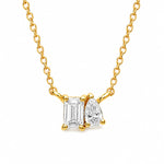 Load image into Gallery viewer, Emerald cut and pear cut lab grown diamond toi et moi necklace in yellow gold vermeil