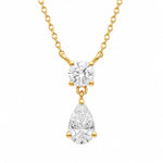 Load image into Gallery viewer, Round and pear cut lab grown diamond drop pendant necklace in yellow gold vermeil