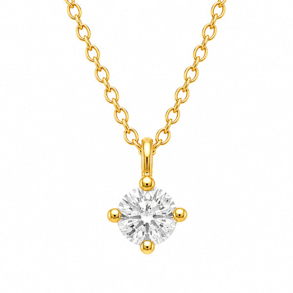 Four-prong round solitaire lab grown diamond pendant necklace in gold vermeil