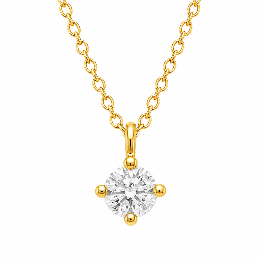 Four-prong round solitaire lab grown diamond pendant necklace in gold vermeil