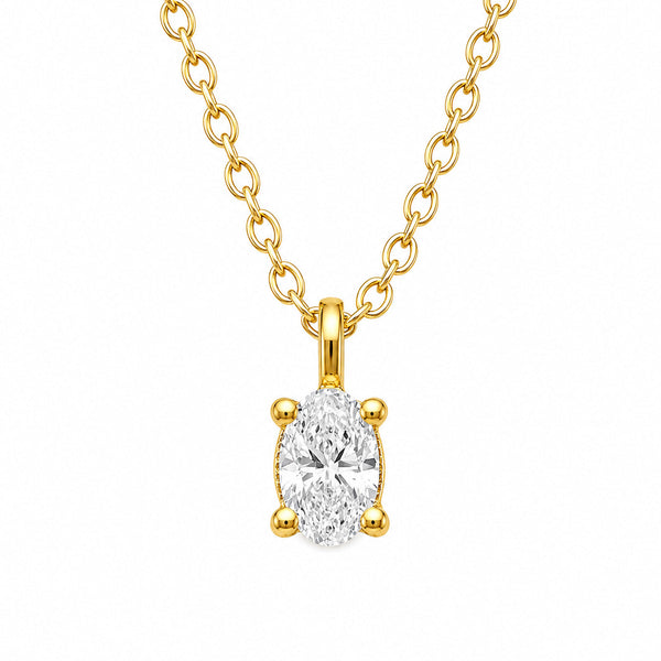 Oval cut solitaire lab grown diamond pendant necklace in yellow gold vermeil