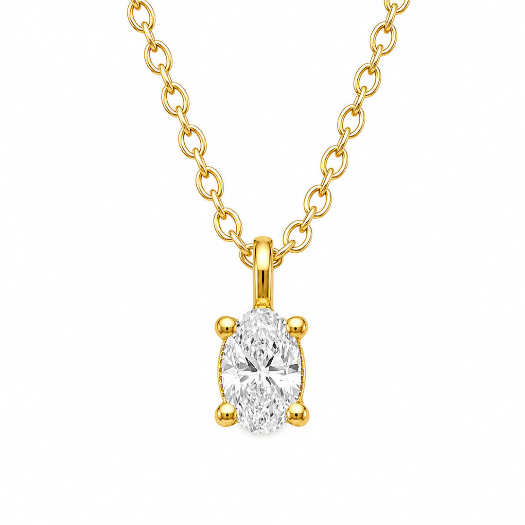 Oval cut solitaire lab grown diamond pendant necklace in yellow gold vermeil